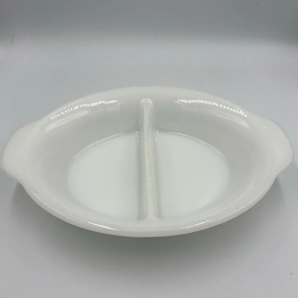 Vintage Fire-King 468 Milk Glass Divided Oval Serving Dish 12